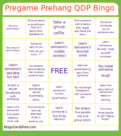 Pregame Prehang QDP Bingo Card