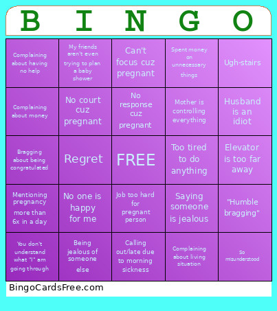 Pregnant Person Bingo Card
