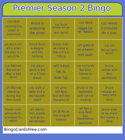 Counter-Strike 2 Bingo Cards Free Pdf Printable Game, Title: Premier Season 2 Bingo