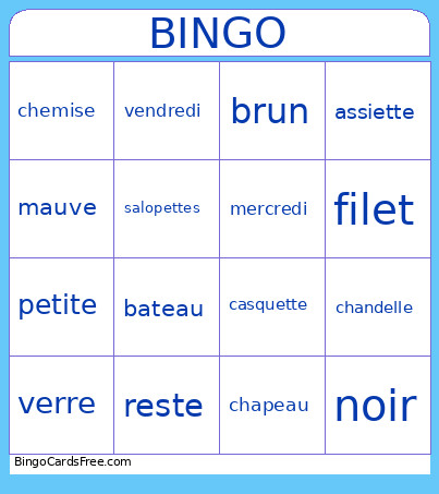 Premiere Annee Bingo Card