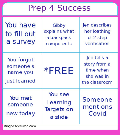Prep 4 Success Bingo Card