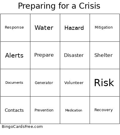 Preparing for a Crisis Bingo