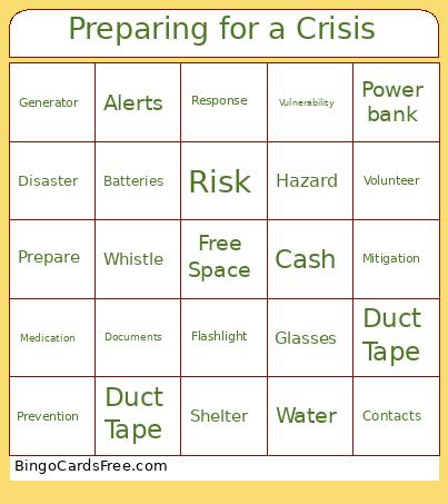 Preparing for a Crisis Bingo