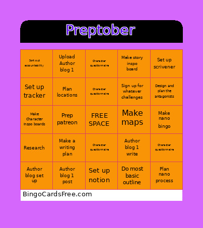 Preptober Bingo Card