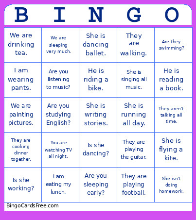 Present Continuous Bingo Card