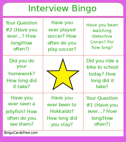 Present Perfect Continuous Bingo Card