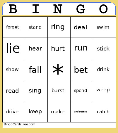 Present Tense Verbs Bingo Card