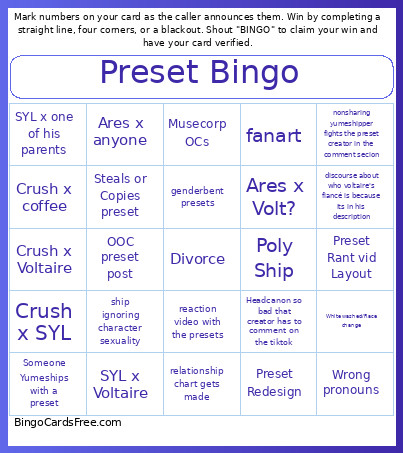 Preset Bingo Card