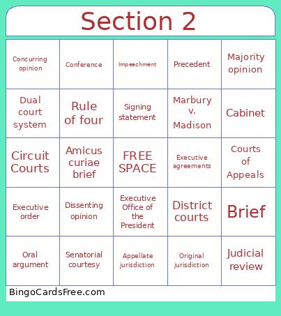 President And Courts Bingo Card