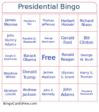 Presidential Bingo Card