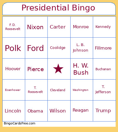 Presidential Bingo Card