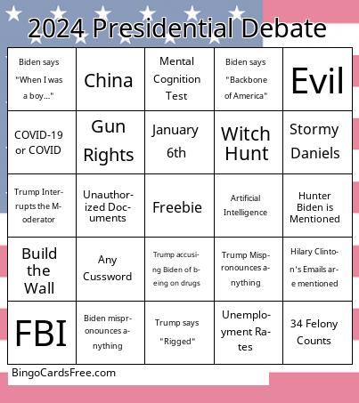 Presidential Debate 2024 Bingo Cards Free Pdf Printable Game, Title: 2024 Presidential Debate