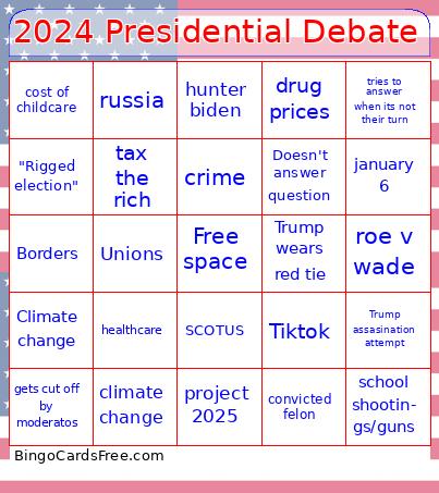 Presidential Debate 2024 Bingo