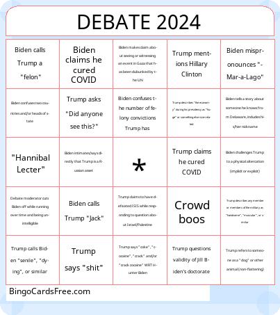 Presidential Debate 2024 Bingo