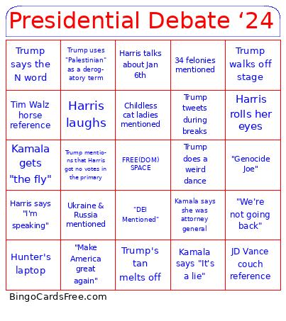 Presidential Debate ‘24 Bingo