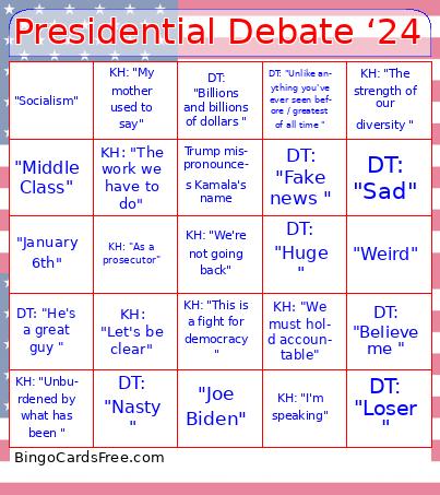 Presidential Debate ‘24 Bingo