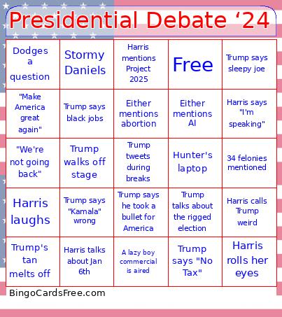Presidential Debate ‘24 Bingo