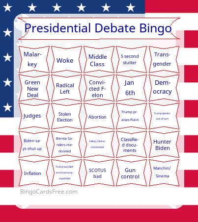 Presidential Debate Bingo Cards Free Pdf Printable Game, Title: Presidential Debate Bingo