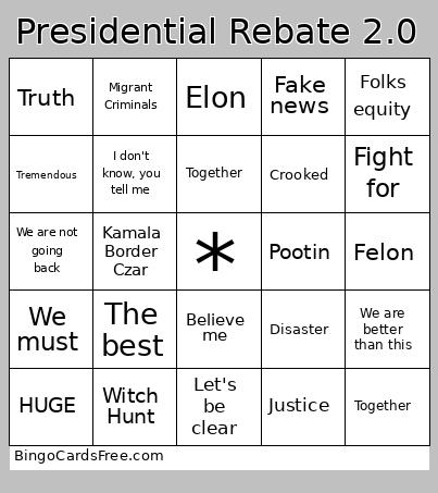 Presidential Rebate 2.0 Bingo Card