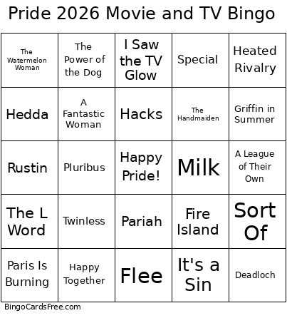 Pride 2026 Movie And TV Bingo Card