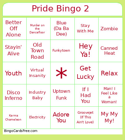 Pride 2 Bingo Card