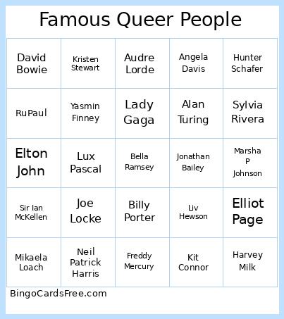 Pride Bingo - Famous Queer People