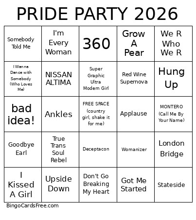 Pride Party 2026 Bingo Card