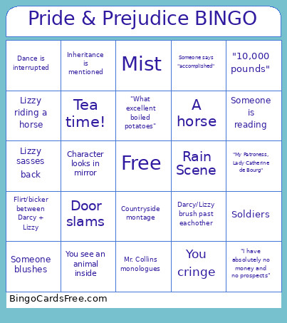 Pride & Prejudice Bingo Card