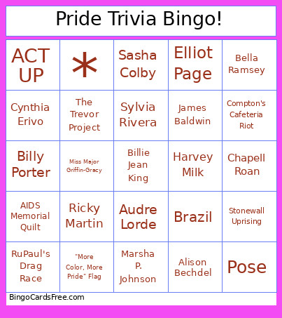 Pride Trivia ! Bingo Card 2
