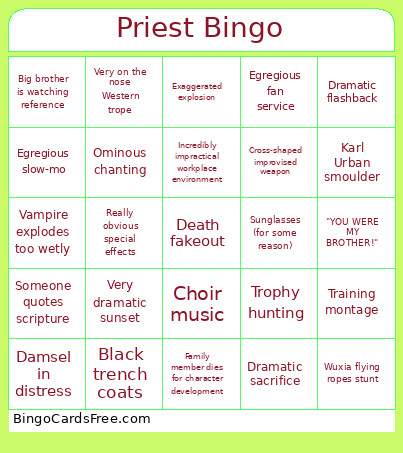 Priest Bingo Card
