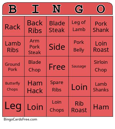 Primal & Retail Lamb & Pork Cuts Bingo Cards Free Pdf Printable Game, Title: BINGO