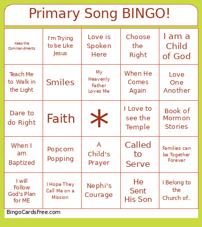 Primary Song ! Bingo Card
