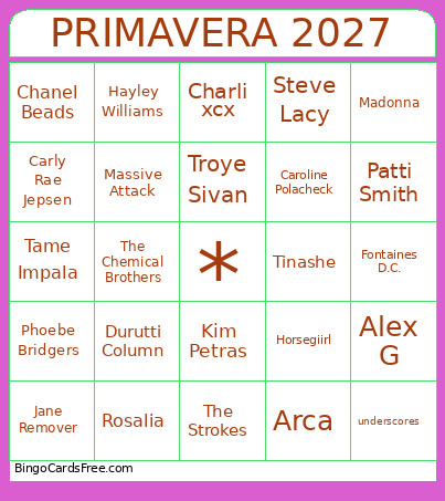 PRIMAVERA 2027 Bingo Card
