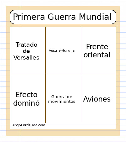 Primera Guerra Mundial Bingo Card