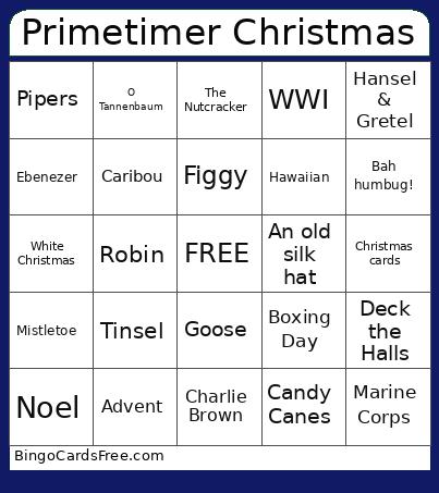 Primetimer Christmas Bingo