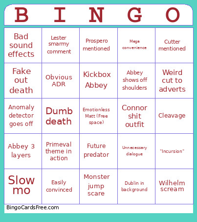 Primeval Dinale Bingo Card