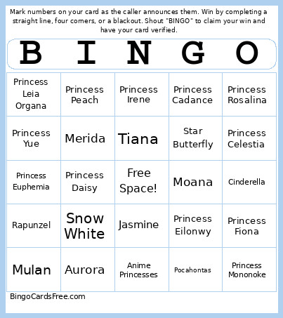 Princess Bingo Card