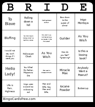 Princess Bride Bingo Card