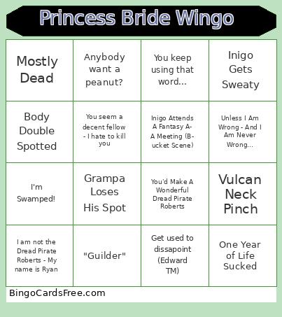 Princess Bride Wingo  Bingo
