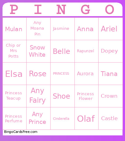 Princess Pingo Bingo Card