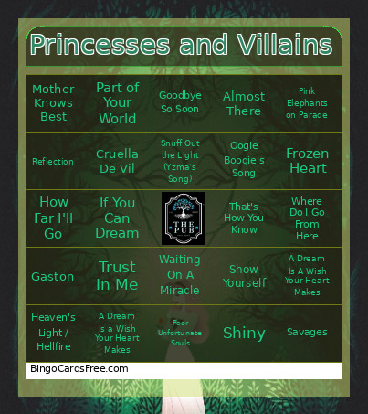 Princesses And Villains Bingo Card