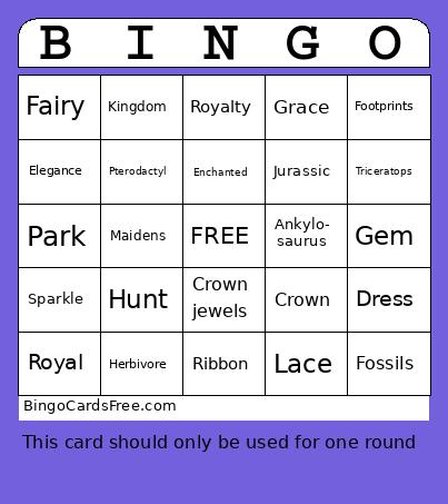 Princesses vs Dinosaurs Bingo Cards Free Pdf Printable Game, Title: BINGO