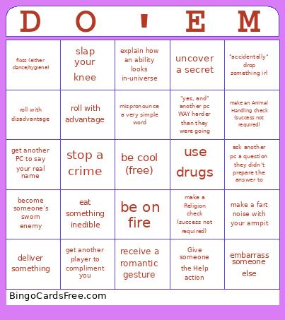 Private Tasks Bingo