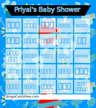 Priyal's Baby Shower Bingo Card 2