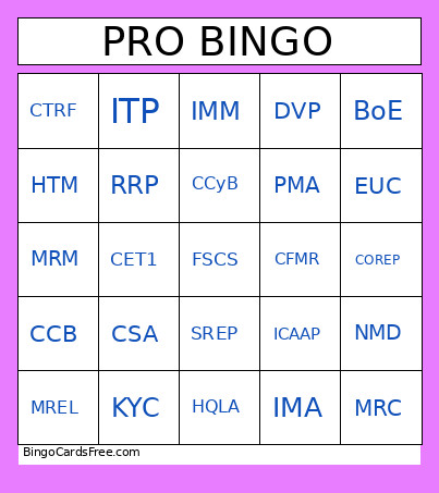 PRO Bingo Card