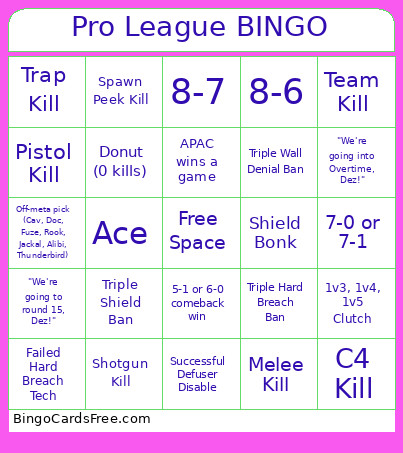 Pro League Bingo Card