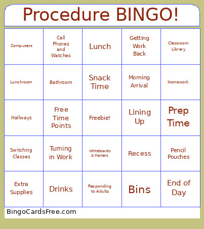 Procedure ! Bingo Card