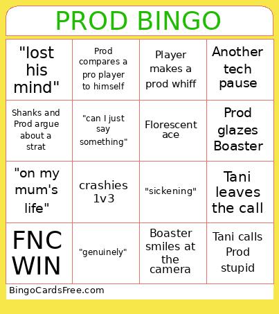 PROD Bingo Card