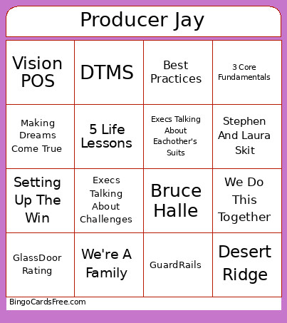 Producer Jay Bingo Card