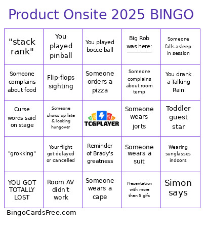 Product Onsite 2025 Bingo Card